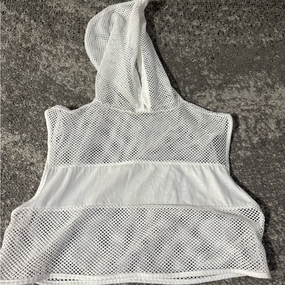 White Mesh Hooded Cropped Top